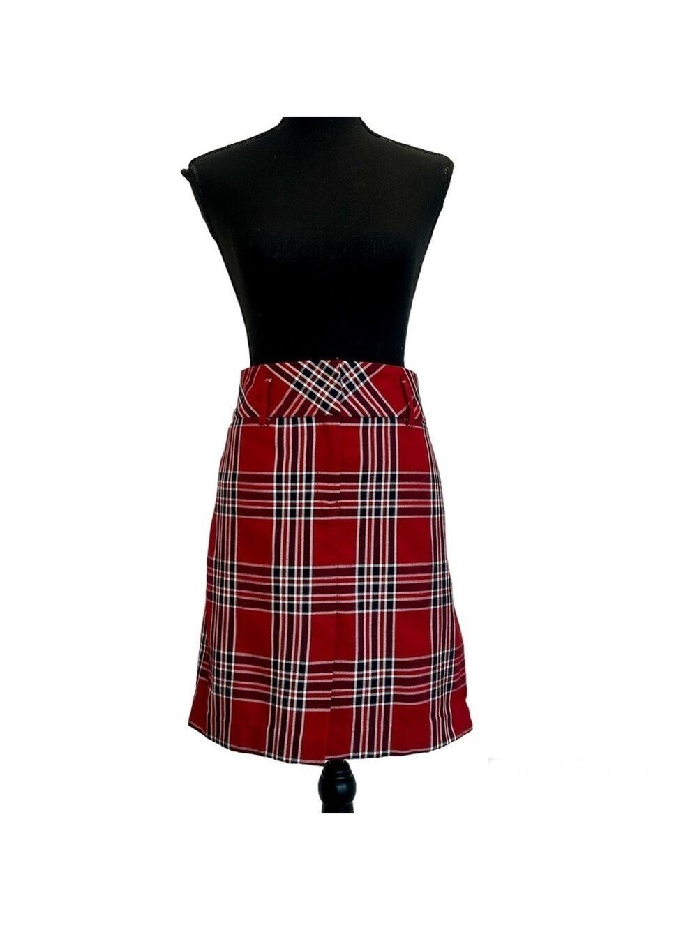 TOMMY Hilfiger red black white plaid check mini pencil skirt Sz 10 NWOT